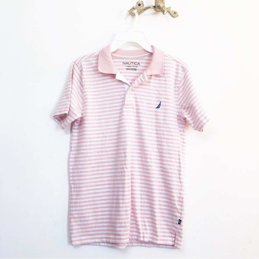 🤍Nautica Light Pink and white Striped Polo